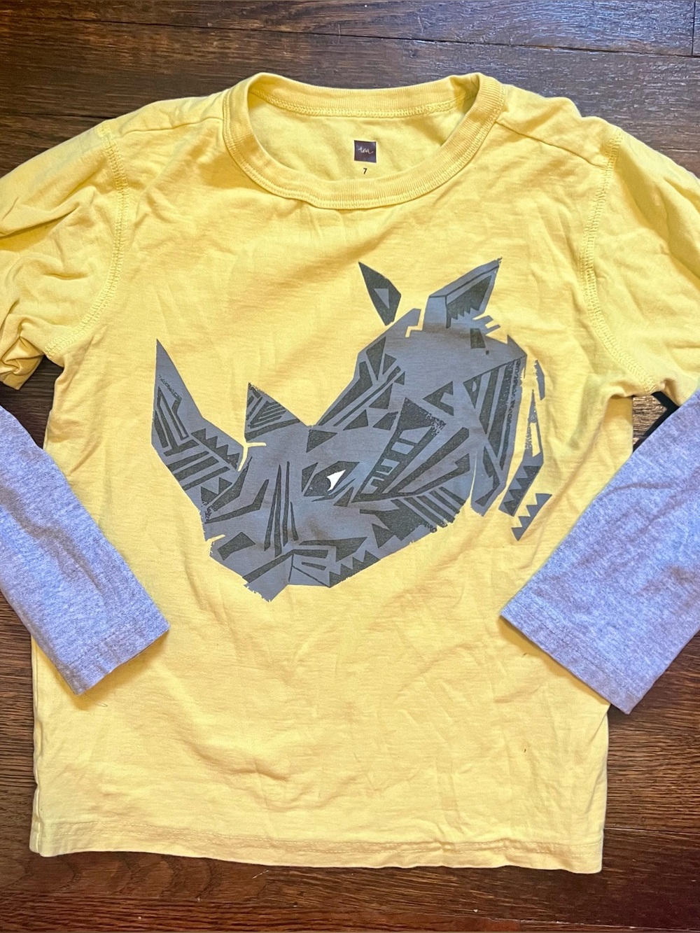 Tea Collection Yellow Layered-Look Long Sleeve Tee with Gray Rhino